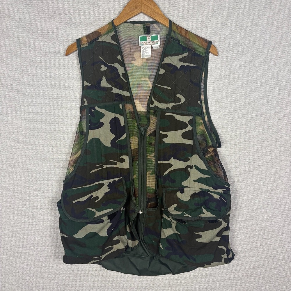 Vintage Game Winner Hunting Vest Mens M Upland Fowl Game Camouflage Camo‎ Mesh